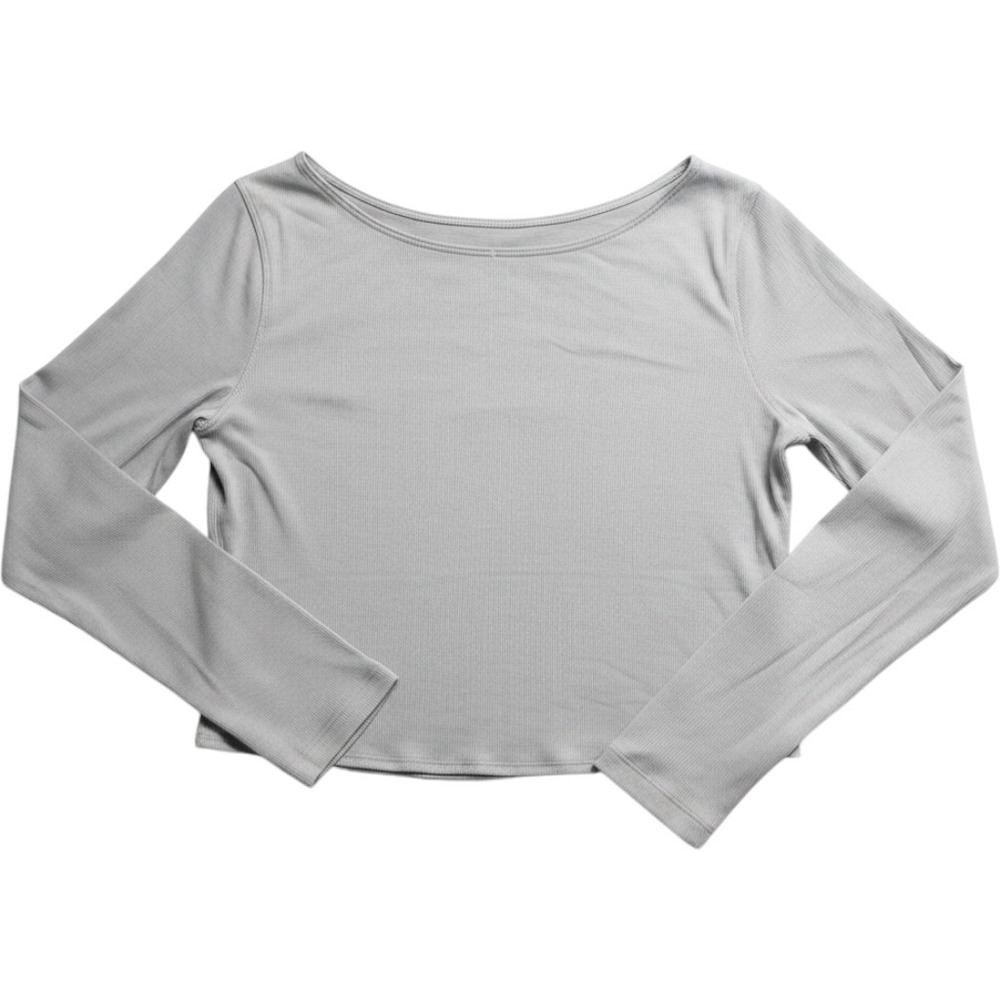 Lululemon Ribbed Twist Back Long Sleeve Crop Top Blue Gray Cutout Boat Neck